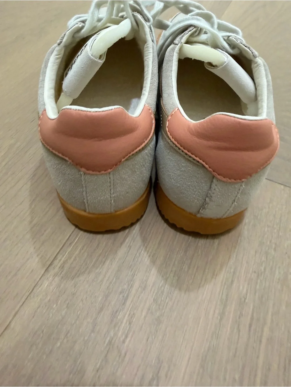 New Gola  Beige Suede Sneaker with Tan Stripes and Coral Heel size 39